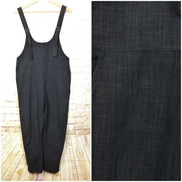 Lush Jumpsuit Womens L Black Textured Rayon Romper Overalls Grunge 90s Preppy - Picture 1 of 10